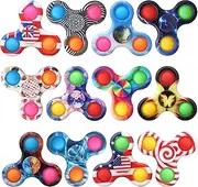 12 PCS Push Pop Bubble Sensory Fidget Spinner Stress Relief Toy, Simple Popper Squeeze Toy Birthday Gift Kids Adults, Halloween Christmas Party Favors Supplies Bag Filler, Office Classroom Prize