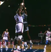 Orlando Magic Shaquille O'Neal shot vs New York Knicks Patrick Ewi- Old Photo 1