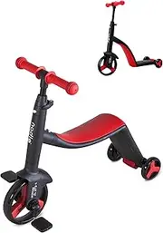 nadle TF3-1 Children 3-in-1 Multifunctional Lightweight Scooter Bicycle Balance Bike with Adjustable Handle and Wheels (Red)