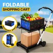 Folding Trolley Cart Collapsible Basket Shopping Luggage Grocery Hand Truck Utility Push Dolly Moving Office Service Tennis Ball Travel Portable Wheel