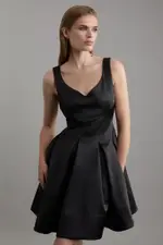 Structured Viscose Satin Tailored Prom Mini Dress