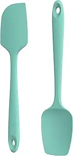 U-Taste Silicone Flat & Spoon Spatula: 315℃ Heat Resistant 28.9cm Long Baking Scraper, Flexible Seamless Rubber Kitchen Cooking Mixing Utensil with Upgraded Non-Stick Surface (Set of 2, Aqua Sky)