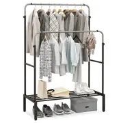 Giantex Adjustable Double Rail Garment Rack Heavy Duty Clothes Display Stand Garment Hanger w/Shoe Rack Silver