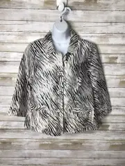 Chicos Button Front Top Jacket Animal Print Linen Lightweight Size 1 Medium