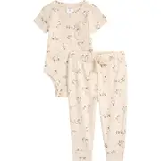 Nordstrom Patterned Cotton Romper & Joggers Set in Beige Oatmeal Heather Geese at Nordstrom, Size Newborn