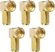 5 Piece Angle Adapter Set 90° for Coaxial Cable F Angle Plug Angle Adapter F Adapter F Socket 7 mm Satellite Cable Coupling Gold-Plated