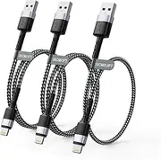 3Pack Short iPhone Charging Cable, USB A to Lightning Cable【15cm+30cm+30cm】, Nylon Braided Sync Data Short Charger Cable, Fast Charger Cord for Apple iPhone 14 13 12 11 Pro Max Xr X 8 7 Plus SE iPad