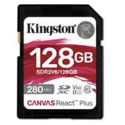 Kingston Canvas React Plus SDXC Memory Card - 128GB UHS-II - U3 - V60 - Read up to 280MB/s - Write up to 100MB/s - for DSLRs / Mirrorless Cameras & 4K Video Production [SDR2V6/128GB]