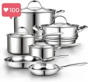10-Piece Multi-Ply Clad Stainless Steel Cookware Set – Silver (14.0x21.0x12.5")