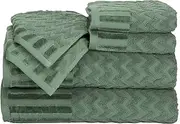 Lavish Home 6-Piece Cotton Deluxe Plush Bath Towel Set – Chevron Pattern Plush Sculpted Spa Luxury Decorative Body, Hand and Face Towels (Green)