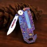 Titanium Key Chain Multi Tools Card Bottle Opener Folding Knife Simple Ruler EDC