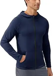 [ALBOS] Men's Blue Slim Fit Quick Drying Breathable Polyester & Spandex Hoodie
