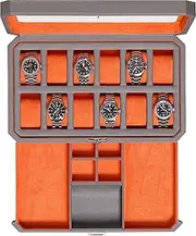 [Rothwell] Watch Box with Valet Drawer for Men - 12 Slot Luxury Watch Case Display Organizer, Microsuede Liner, Locking Mens Jewelry Watches Holder, Men's Storage Boxes Holder Large Glass Top