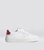 Women's White Pebbled Leather/Metallic Red & Ice Low Top Sneaker | Salvas