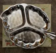 Vintage Retro Chrome Plate Leaf Shape Tray 3 Compartment Candy Dish
