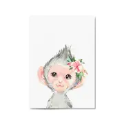 Cute Baby Monkey Nursery Animal Gift Wall Art