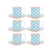 Nicola Spring Patterned Espresso Cup and Saucer Coffee Set - 65ml - Set of 6