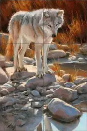 Ceramic Tile Mural Backsplash Aldrich Wolf Wildlife Animal Art RW-EA022