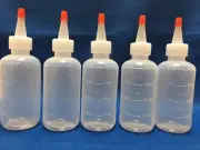 5 pack of 4oz (120mL) Plastic Boston Round Squeeze Bottles + Yorker Caps LDPE