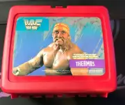 VINTAGE RED 1989 WWF HULK HOGAN LUNCHBOX WITH THERMOS *MINT/NEVER USED*