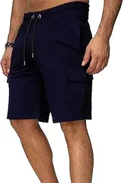 [JEShifangjiusu] Mens Drawstring Athletic Cargo Short with Multi Pockets Casual Sweat Cargo Cotton Shorts Gym Jogger Shorts