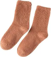 [CukYi] Thermal Socks 3Pairs Winter Fluffy Socks Fleece Lined Slipper Socks Ladies,Soft Solid Color Floor Sock Warm Fuzzy Home Sock Coral Fleece Lounge Bed Sock Sleeping Xmas Gift (Color : Light Coffee)