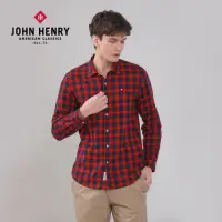 在飛比找momo購物網優惠-【JOHN HENRY】格紋休閒長袖襯衫-紅