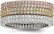 [JewelryWeb] 925 Sterling Silver White Yellow and Rose tone Set Of 3 CZ Simulated Diamond Eternity Rings-Eternity Ring for Women