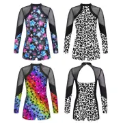Kids Girls Ballet Dance Leotards Jumpsuit Gymnastics Printed Dancewear Unitard