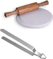 Stainless Steel Tong Roti Chapati Chimta With Marble Chakla and wooden Belan