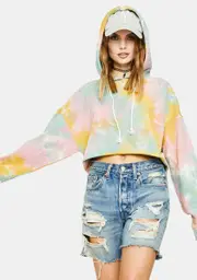 [Bailey Rose] Sea Foam Tie Dye Cropped Hoodie