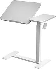 Medical Tiltable Overbed Table, Pneumatic Height Adjustable, Laptop Desk with Wheels, Mobile Standing Desk, Rolling Computer Cart, Suitable for Hospital and Home Use (White)