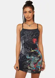 [Ed Hardy X Dolls Kill] Dragon Mesh Slip Dress