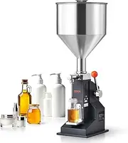 VEVOR Manual Paste Liquid Filling Machine, 5-50ml Bottle Filler, Adjustable Bottle Filling Machine, Stainless Steel Liquid Filler with Hopper for Milk Water Juice Essential Oil Shampoo Cosmetic Honey