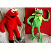 KERMIT & ELMO 2 HAND CRAFTED PUPPET TOY MUPPETS SESAME STREET MARIONETE MUPPET