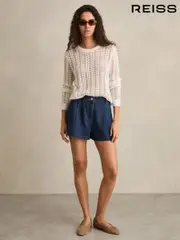 Reiss Mid Blue Raymond Denim Pleated Shorts (AN1737) | $195