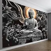 FENDROM Meditation Tapestry,Black Lotus Spiritual Gloden Buddha Zen Happiness Wall Hanging Large Tapestry Psychedelic Tapestry Decorations Bedroom Living Room Dorm