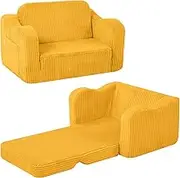 MeMoreCool Cord Children's Sofa, Kids Recliner Chair, Baby Lounge Sofa, Mini Couch for Cuddly Corner Children's Room, Fold-Out Couch for Boys and Girls Aged 1-3 Years, Yellow
