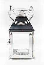 Hosley® Classic Style Glass Stainless Steel Lantern with One Tealight Candle, Hanging Lantern Perfect for Home Decor, Wedding, Parties - Tealight Holder, 3 Inch Diameter(Pack of 1, 6.5 Inch Long)