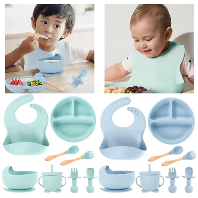 8Pcs Silicone Baby Feeding Set Soft Baby Weaning Supplies Cute Self ._