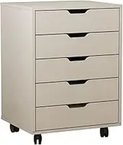 Wood 5 Drawer File Cabinet with Wheels for Office Storage Mobile File Cabinet Home Office Organization