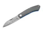 Boker Solingen Folding Knife, 2.76" Damascus Blade, G-10 Handle W/ Blue Liner