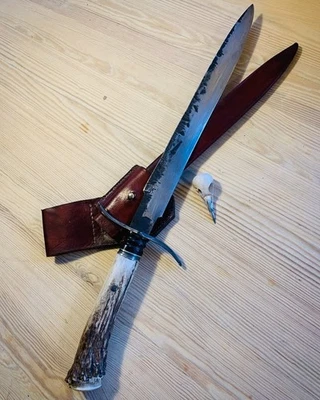 Handmade Carbon Steel Stag Horn Hunting sword With Sheath