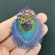 2 Filigree Peacock Feather Charms Rainbow Enamel Stunning Colors - E080