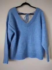 Witchery Tie Back Lofty Knit Jumper Pullover, Size L, 14, Blue, BNWT RRP $149.95