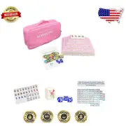 Luxury Mahjong Game Set - 166 Large Pink Tiles with Storage Bag & Accessories