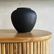 Ceramic BlackVase Home Decor, Flower Vase Modern Trendy Black Vase, Minimalist Utensil Holder Farmhouse Round Vintage vase Bookshelf Dining Table Coffee Table Decor, Size 7" (18cm)