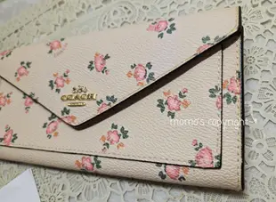 Coach 27280 金色立體馬車logo  輕便型信封長夾 粉膚色印花花朵