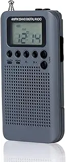 HRD-104 Portable AM/FM Stereo Radio Pocket 2-Band Digital Tuning Radio Mini Receiver Outdoor Radio w/Earphone Lanyard 1.3 Inch LCD Display Screen QIUNI