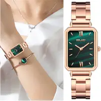 在飛比找蝦皮購物優惠-【手錶+手鍊】綠色手錶長方形女士手錶不銹鋼休閒手錶